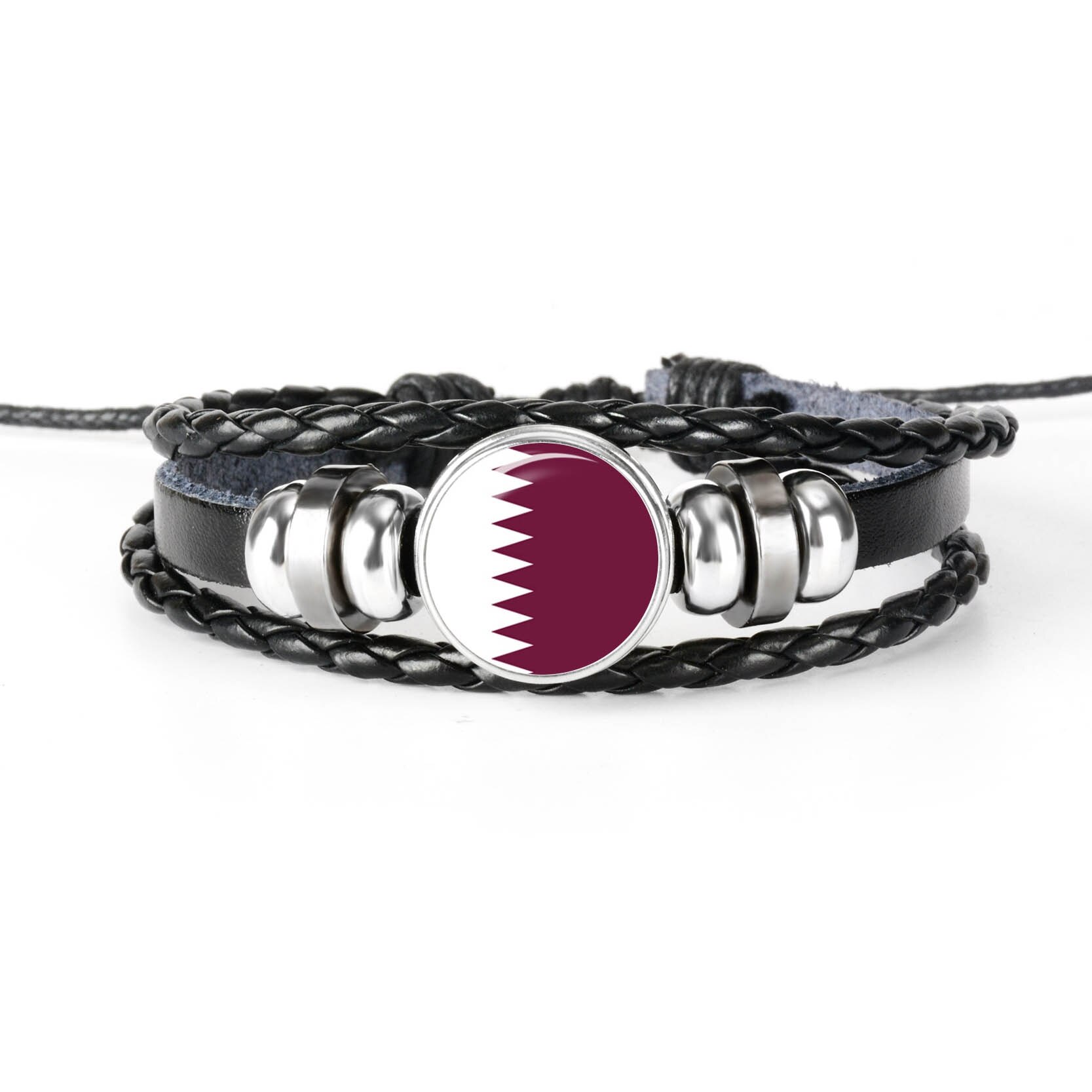 Pulsera de cuero hecha a mano para hombres y mujeres, brazalete con de la bandera de Rusia, con cabujones de cristal, de joyería,: QATAR