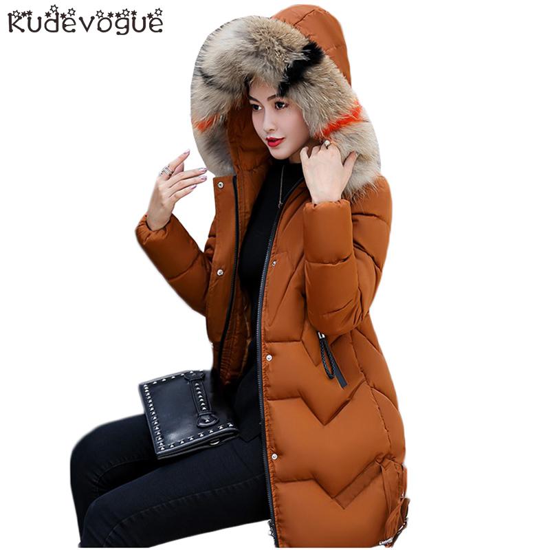 Winter Vrouwen Jas Dikke Warme Hooded Slim Down Katoenen Parka Bontkraag Gewatteerde Uitloper Jassen Lange Kleding Plus Size 3XL