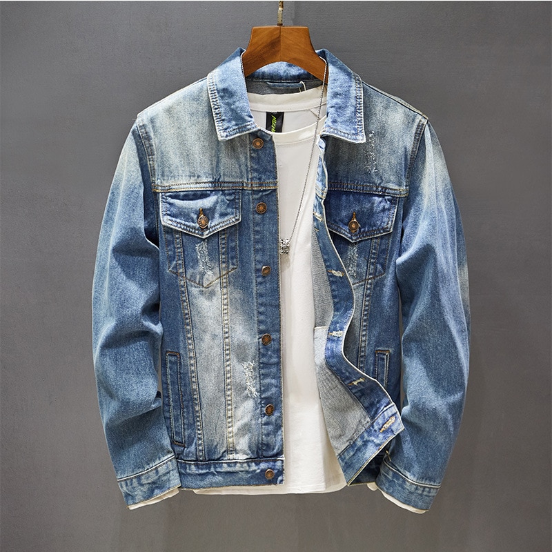 Roupas masculinas sping e outono streetwear denim jaqueta oversize moda tendência bonito algodão jean casaco masculino superior de alta qualidade