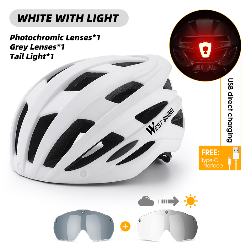 WEST BIKING-casco de ciclismo para hombre y mujer, gafas con luz trasera, visera para el sol, casco para bicicleta de montaña y carretera, gorra segura para motocicleta: Castaño