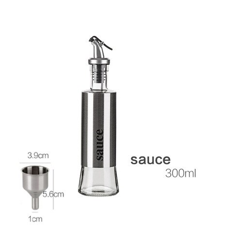 Botella de aceite de oliva sellado hermético de vidrio de acero inoxidable de 300ml, botella de salsa de soja para el hogar, botellas de almacenamiento sonoras para el mar, olla para vinagre: Sauce 300ML