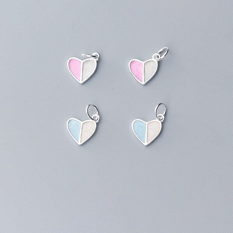 MEETSOFT-Colgante romántico de Plata de Ley 925 con corazón azul y rosa, joyería fina hecha a mano, accesorio