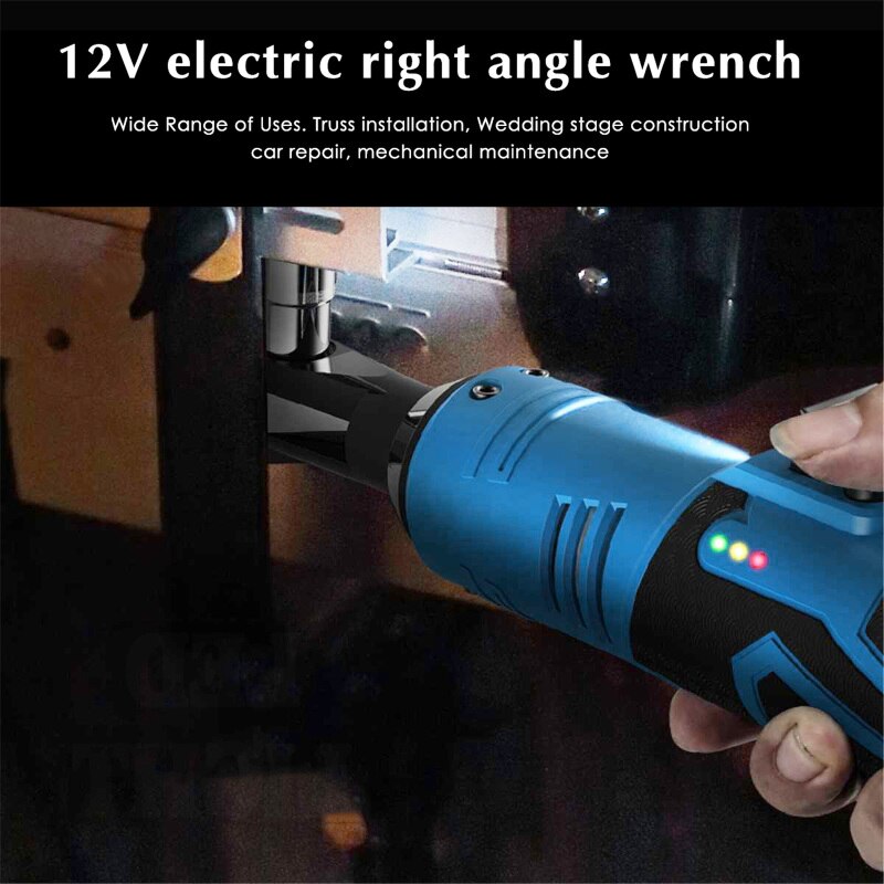 12V Electric Right Angle Torque Ratchet Wrench 3/8" Cordless Ratchet Wrench with Battery Set Rechargeable Car Repair Power Tools