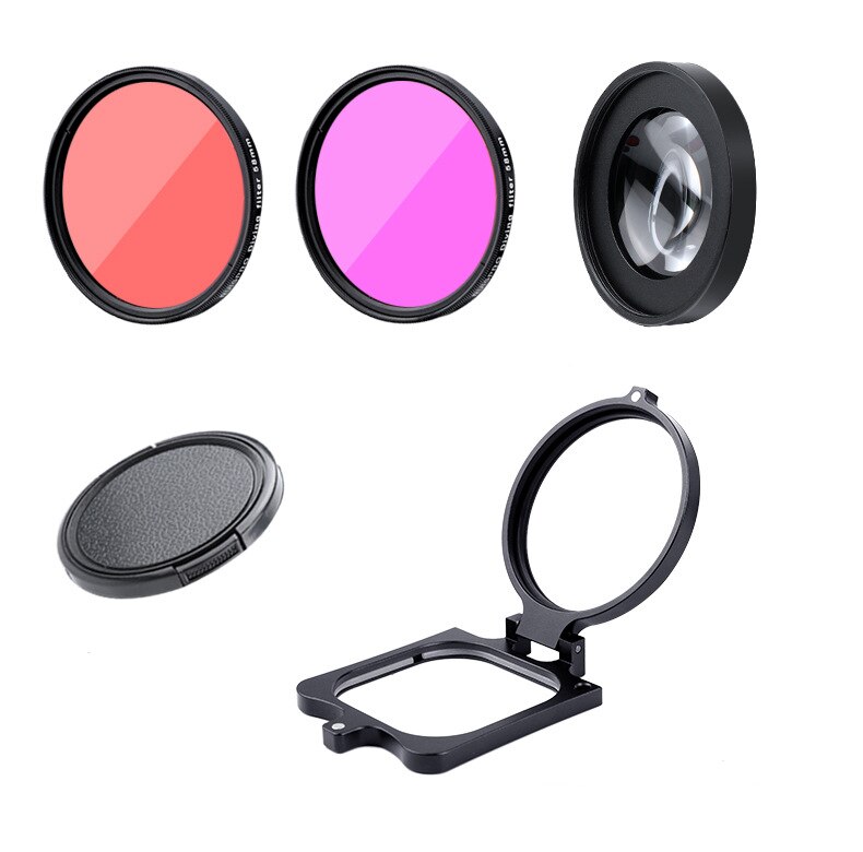 Filtro de buceo 58mm anillo para Gopro 8 Accesorios Negros funda impermeable Original filtros de buceo submarino rojo púrpura + 16 Close Up