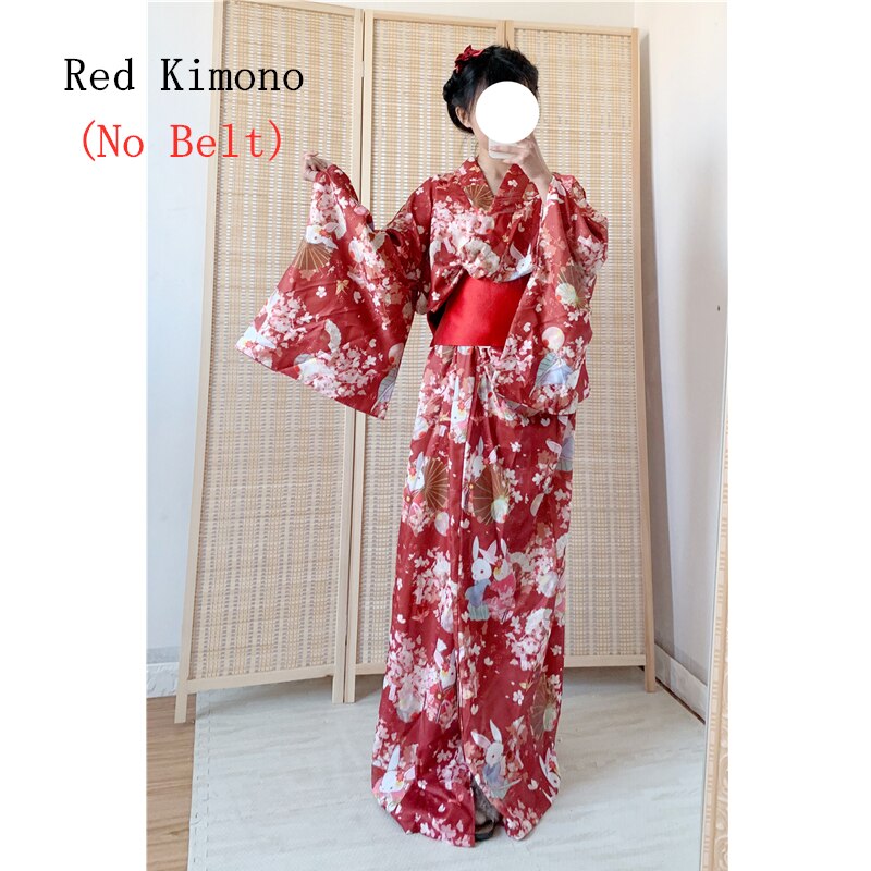 Vestido Kimono tradicional japonés para mujer, Kimono Oriental Yukata para Festival de Año , disfraces de Cosplay Vintage Obi: Color1 No Belt