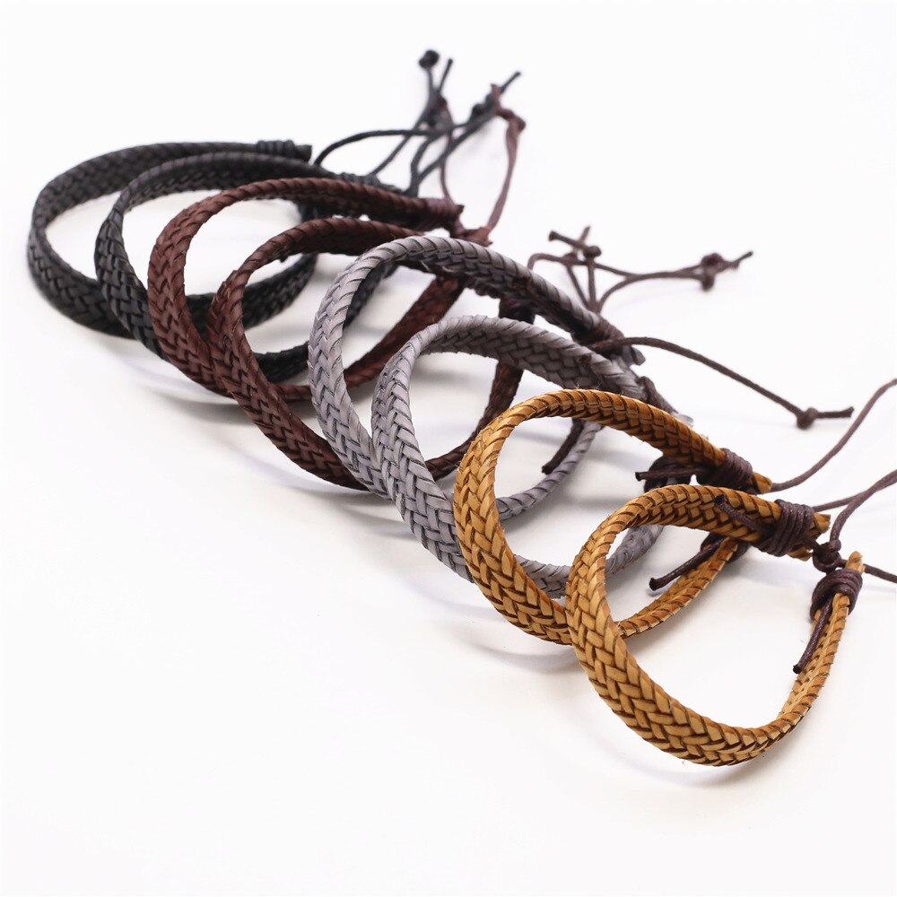 50 unids/lote tejido hecho a mano de cuerda de cuero de los hombres Pulseras para las mujeres Femme Homme hombre Pulseras joyería libremente