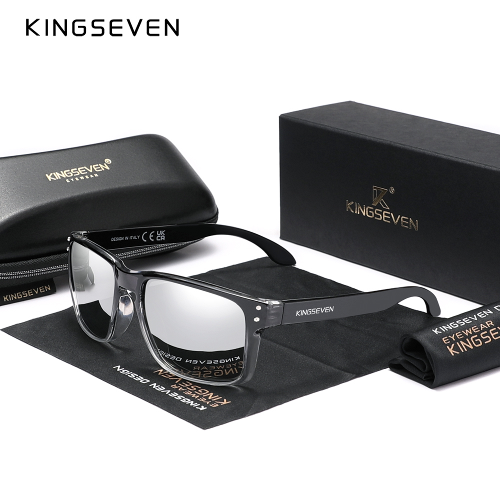 KINGSEVEN Retro TR90 Polarized Square Sunglasses Women Men Carbon Fiber Pattern Outdoor Sports Eyewear: Silver