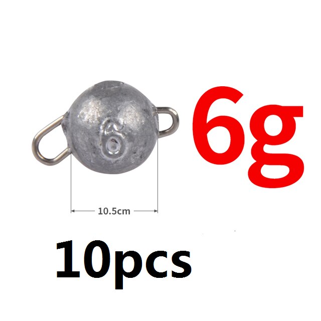 Anzuelo de plomo con cabeza plomada, señuelo suave de peso de bala para agua profunda, accesorios de aparejos de pesca Texas, 10 piezas: 10PCS  6G