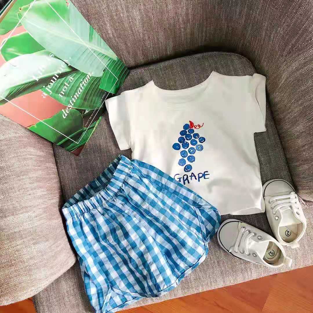 Ensemble de vêtements en coton pour bébés garçons et filles, 2 pièces, haut à manches courtes et Short, dessin animé, été 7424: blue grape set / 90cm