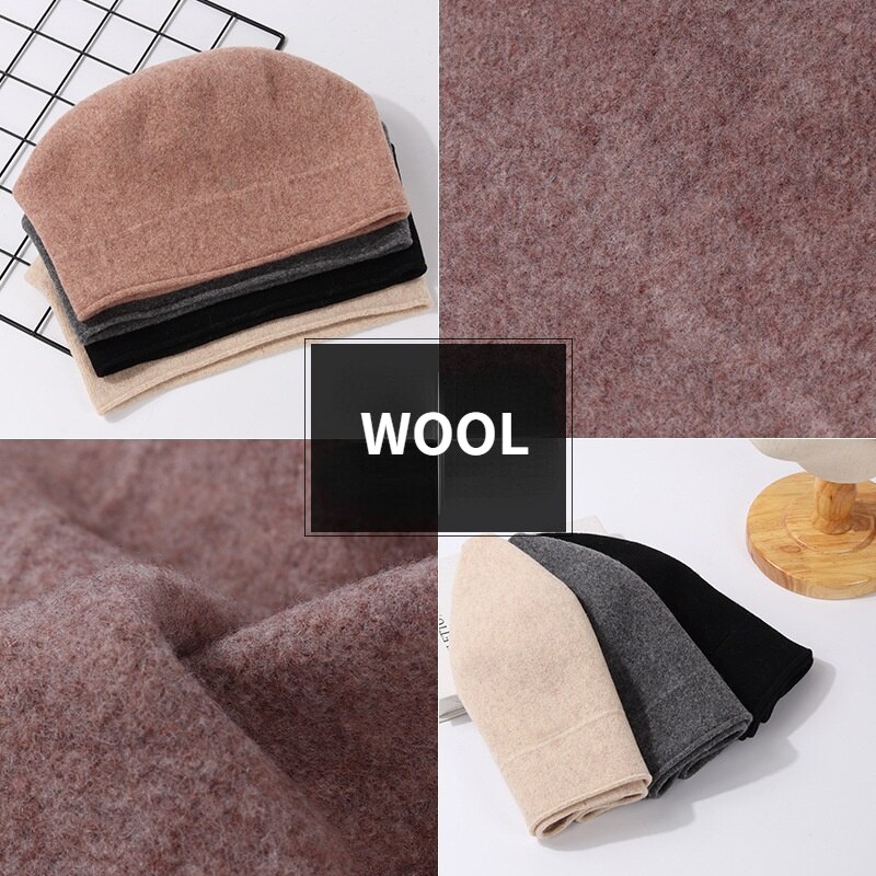 Nowy 100% kaszmir czapka czapka bez daszka kobiety jesienno-zimowa zwykły miękka ciepła wełna ochrona słuchu czapka damska japońska dzianinowa czapka z czaszkami