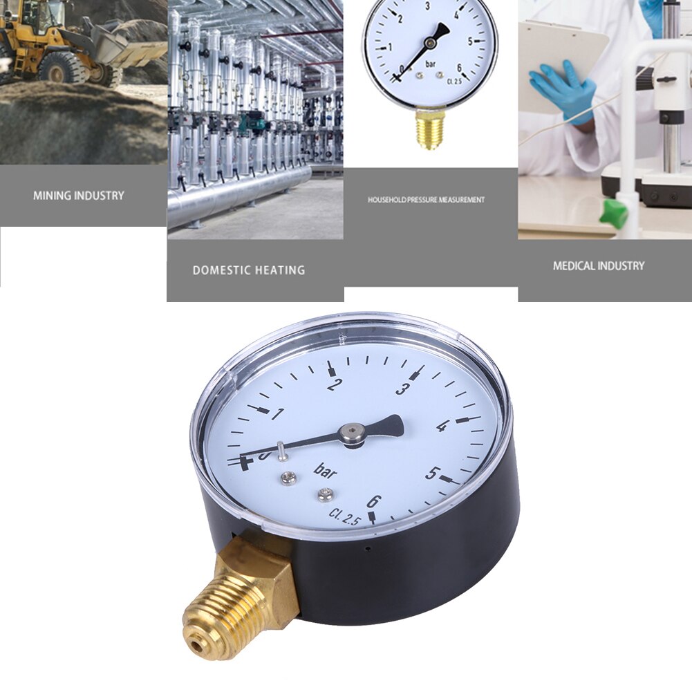 Air Pressure Gauge Instrument Side Mount Accessories Dial Water Oil Home 0-6 Bar Accurate Measurement Manometer 1/4 Inch NPT