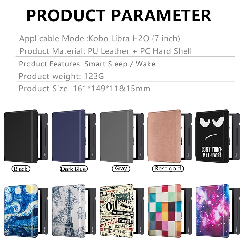 Case for All Kobo Libra H2O 7 Inch e-Books Premium PU Leather hard Shell Cover with Auto Sleep/Wake