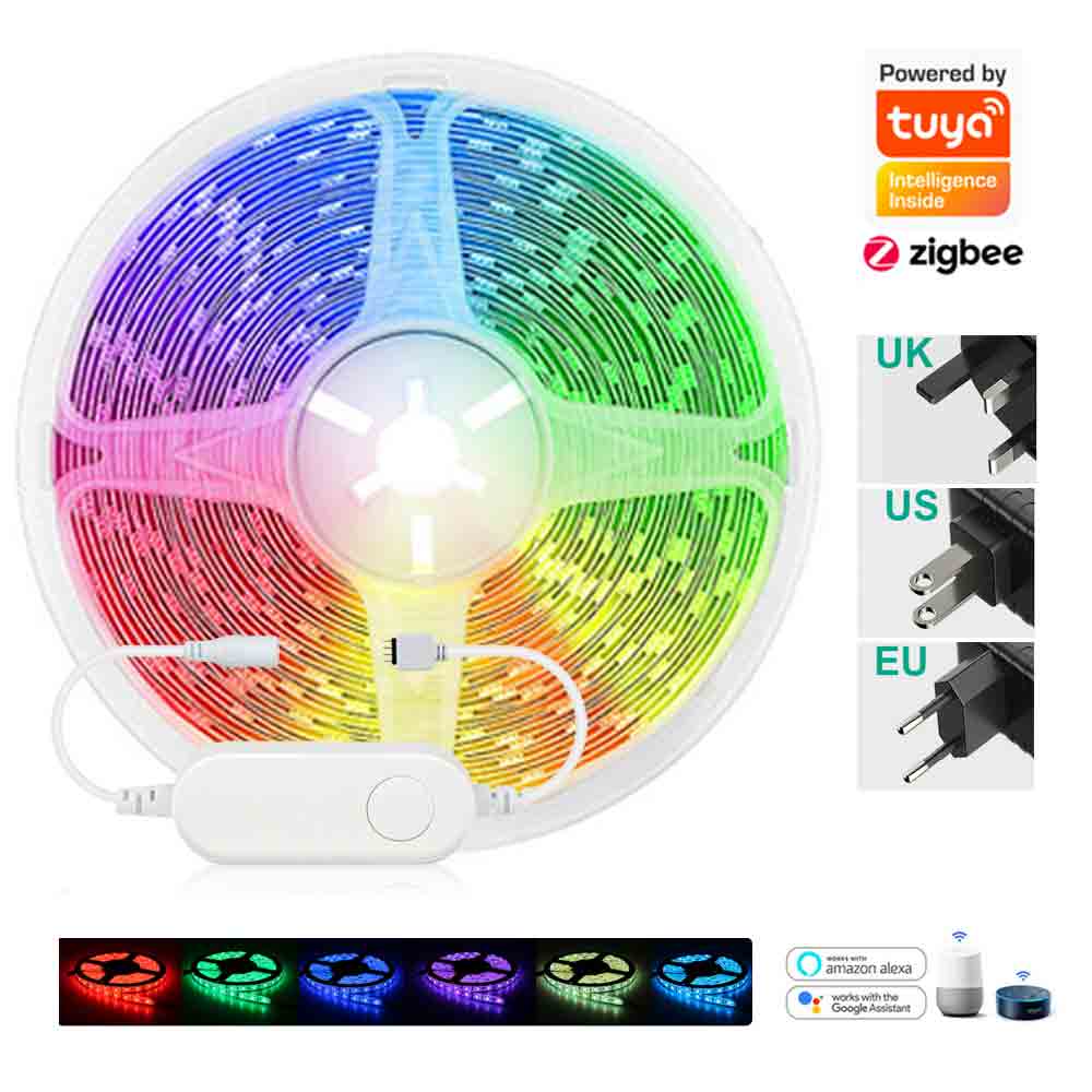 TUYA Zigbee Smart Mini Controller 12V 1m-10m RGB Led Strip Light Power Adapter KIT Alexa Google Home Voice Control TUYA Remote