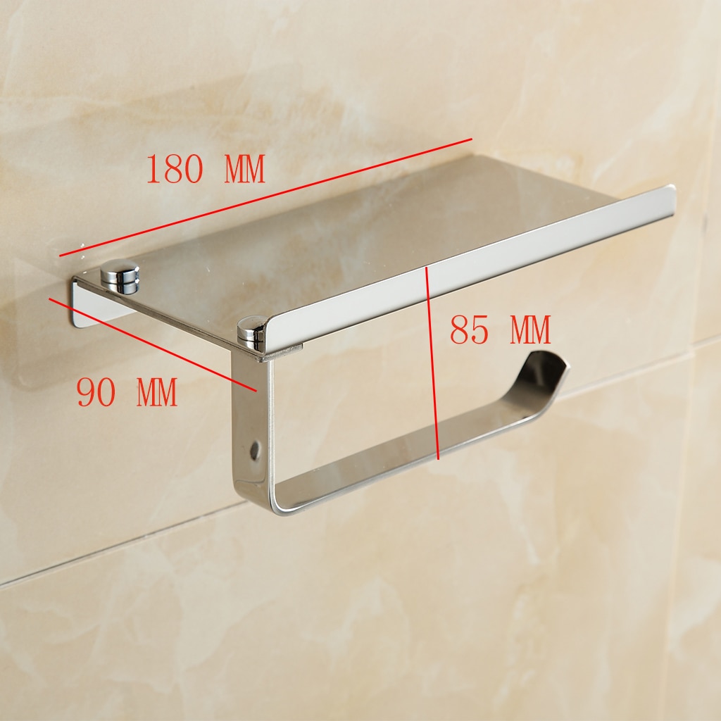 Toilet Paper Holder Wall Mount Stainless Steel Tissue Holder W/ Phone Shelf