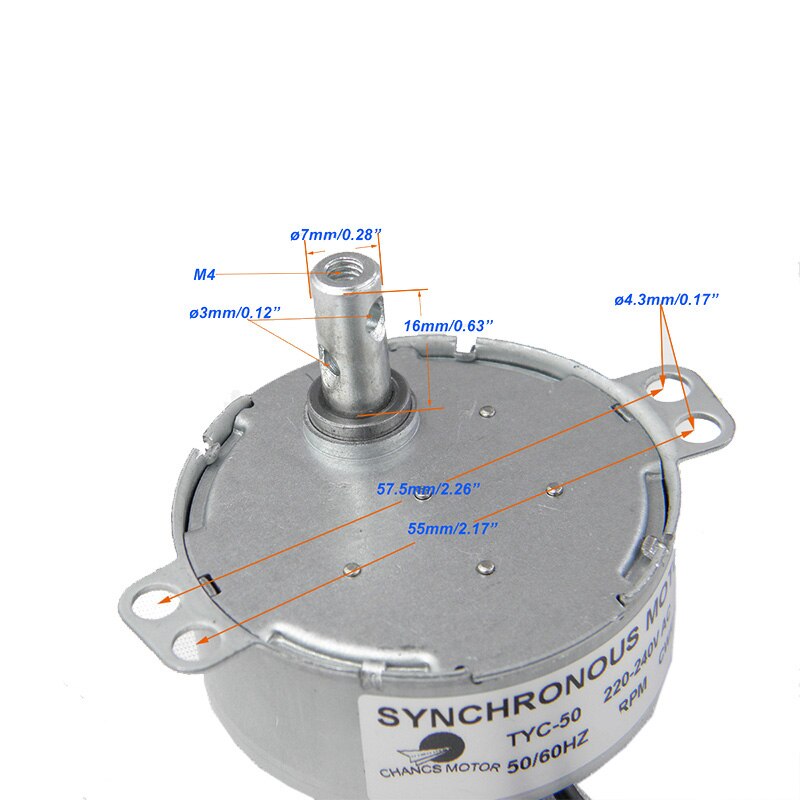 Tyc -50 synkronmotor 220v ac 2.5-3 o / min cw / ccw drejningsmoment 8kg.cm 4 watt