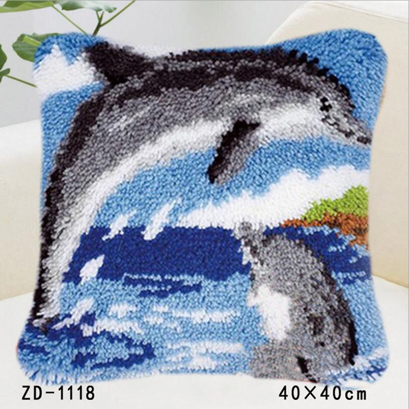Dier Handwerken Knooppakket Kussensloop Klink Haak Kleed Canvas Borduren Kussen Kits Walvis DIY Craft Haaknaald Kussensloop