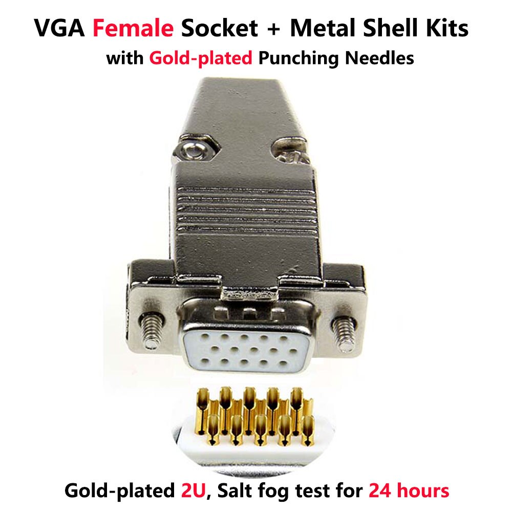 VGA Welding Connector DB15 Male Plug / Female Socket Metal Shell Kit 3 Rows 15 Pin Serial Port Connector D-SUB15 Adapters: Female Gold Punching