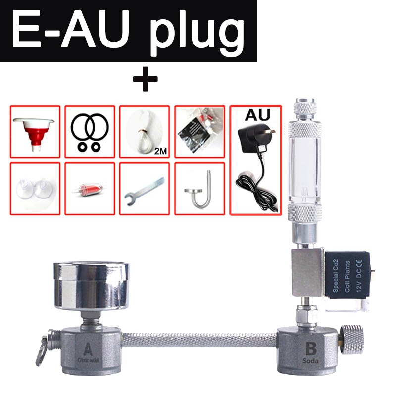 Aquarium DIY CO2 generator, bubble counter diffuser with solenoid valve,carbon dioxide reactor kit for control of aquatic plants: E-AU plug