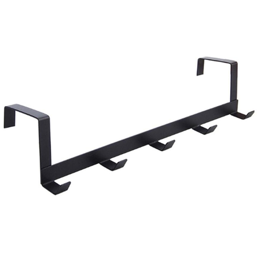 Practical Wrought Iron Door Hook with 5 Hook Save Space Cloth Hanger Door Wall Hanger Home Storage Supplies Hook Behind Door: Black