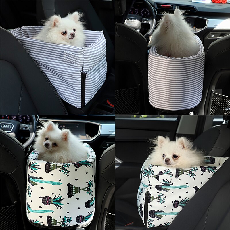 Asiento de coche portátil para perros y gatos pequeños, caja de seguridad con reposabrazos, Control Central, antideslizante