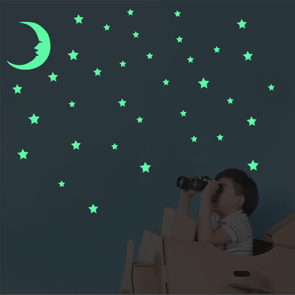Glowing Moon Stars Wall Sticker Golw In The Dark Decor For Room Children's Room Nursery Wall Decals Peel &amp; Stick Vinyl Wallpaper