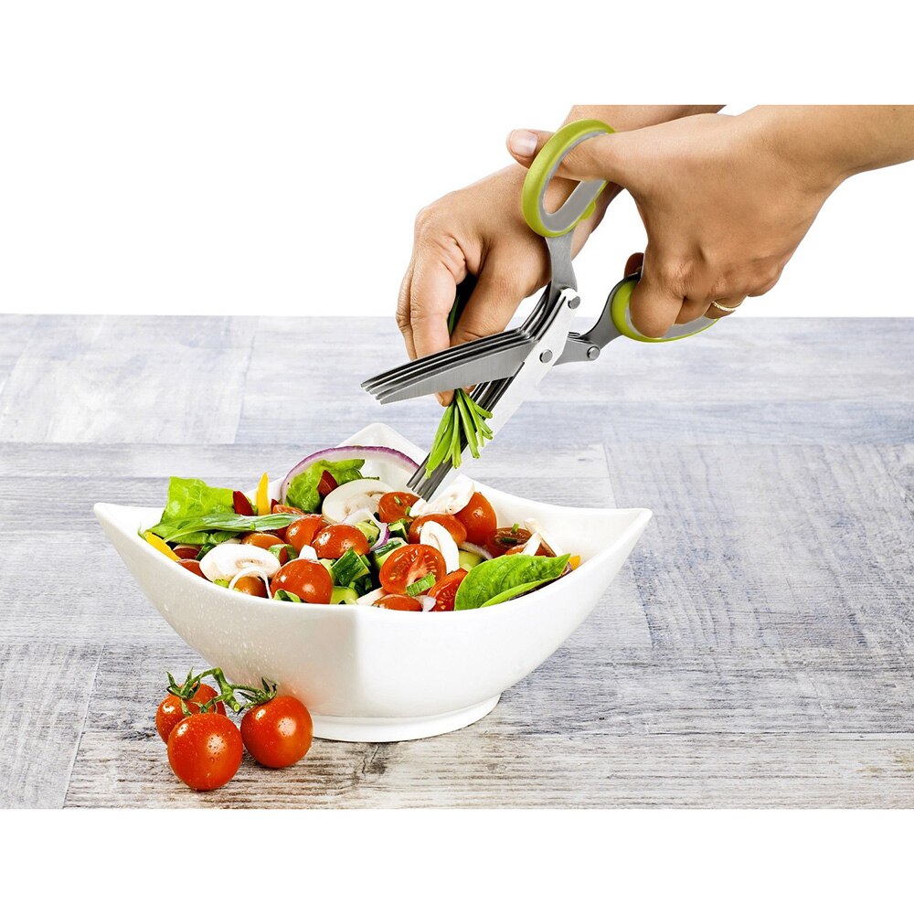 5-Blades Super Sharp Stainless Steel Kitchen Knife Useful Shredded Scissors Kitchen Herb Scissors TOB