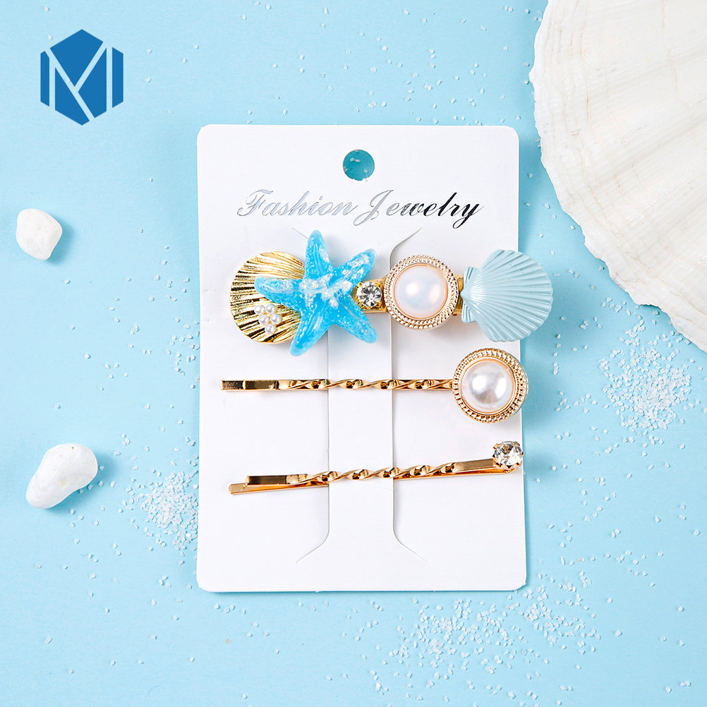 Fermagli per capelli in acrilico con stelle marino per donne e ragazze, forcine in metallo con perle e conchiglie, accessori per capelli da spiaggia