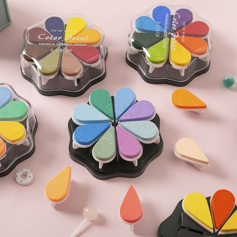 Cute 8 Colors Water Petal Ink Pad Stamp DIY Finger Painting Craft Kids Student Stationeries