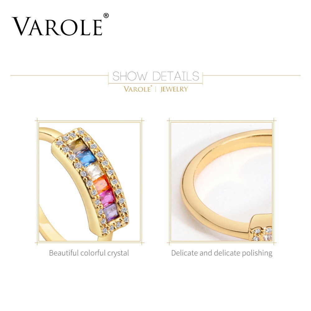 VAROLE Colorful Crystal Rings For Women Gold Color Lady Ring Jewelry Anillos Mujer
