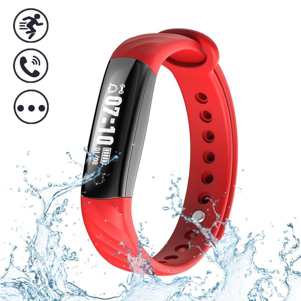 Inseguitore di Fitness Impermeabile, KENCOOL Sottile Activity Tracker Vigilanza di Forma Fisica Braccialetto Intelligente Pedometro Bluetooth Wristband di Sport Del Regalo: Red