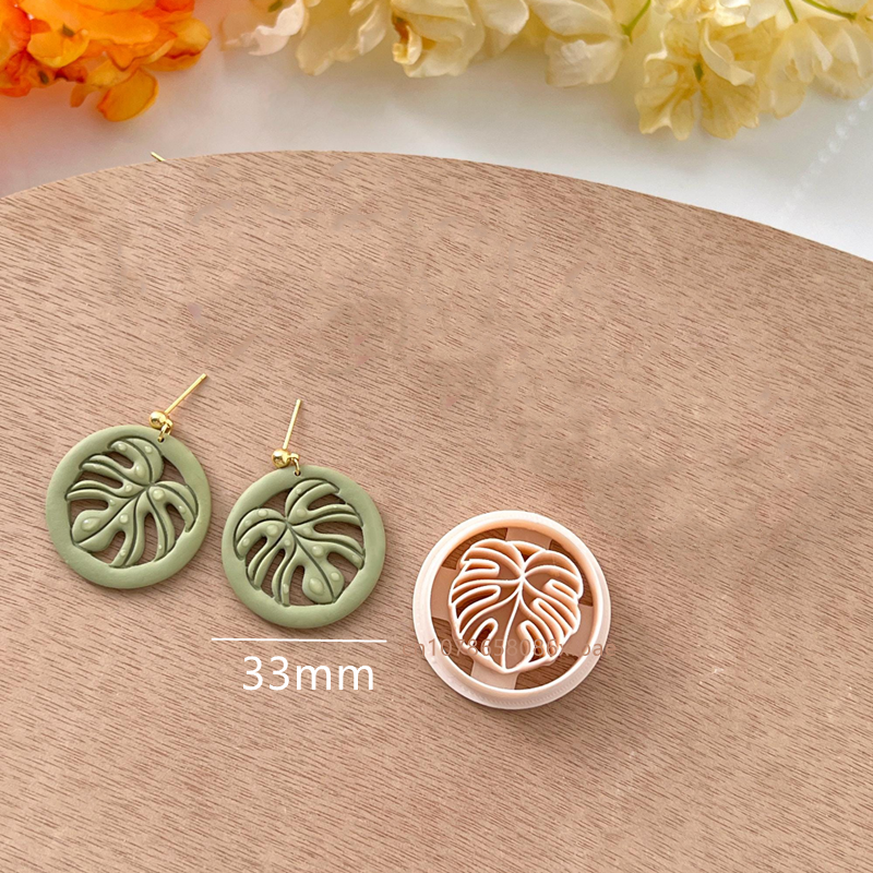 Cortadores de arcilla polimérica de hojas tropicales, hojas verdes en relieve, fabricación de cerámica, pendientes de arcilla colgantes, herramientas colgantes de joyería: Gris claro
