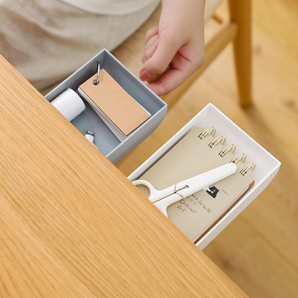 Table Storage Box Pencil Tray Self Stick Desk Up Storage Drawer Pen Set Under Holder Organizer J2R0