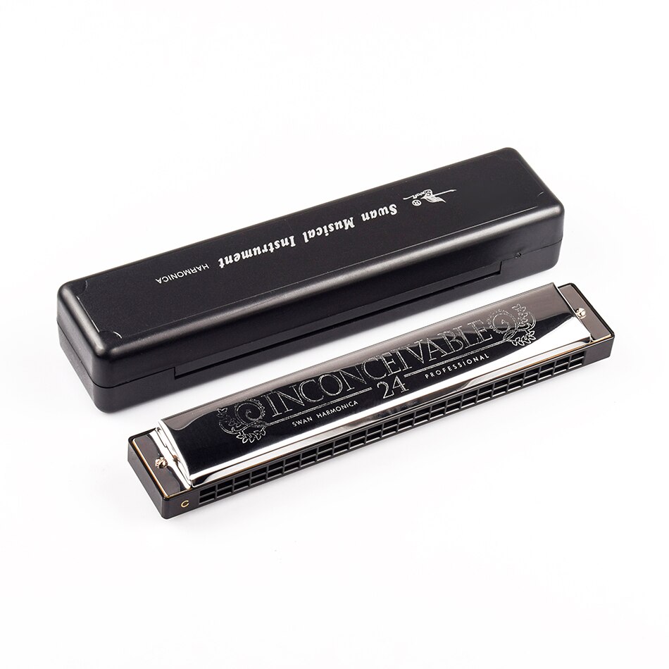 SWAN 24 Holes Tremolo Harmonica C Key Polyphony Harmonicon Octave-tuned Mouth Organ Harmonica with box