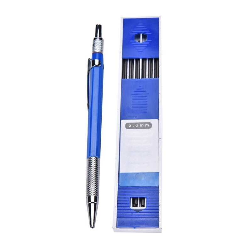 Metal Mechanical Pencils 2.0 mm 2B Lead Holder Drafting Drawing Pencil Set with 12 Pieces Leads Writing School Stationery: Blue