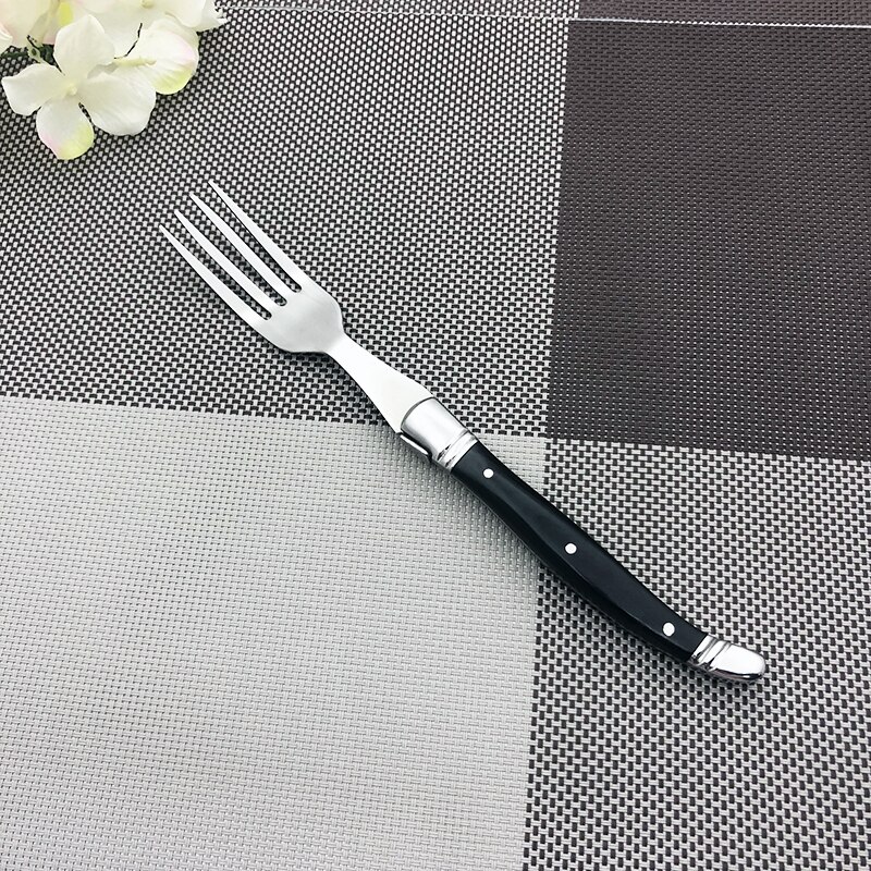 Laguiole-tenedores de acero inoxidable para carne, conjunto de tenedor de mesa para ensalada con mango de madera negra, de 9 pulgadas cubiertos de cocina, navidad