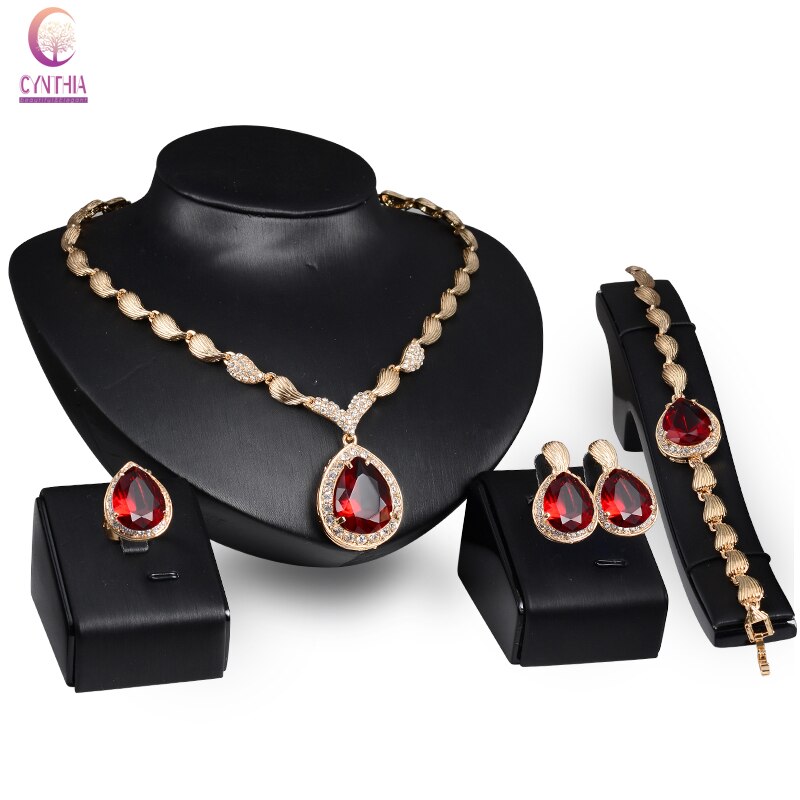 Übertrieben Schmuck Sets Afrikanischen Earing Modeschmuck Dubai hochzeit Braut Frauen Kristall Perhiasan Gold Halskette Set