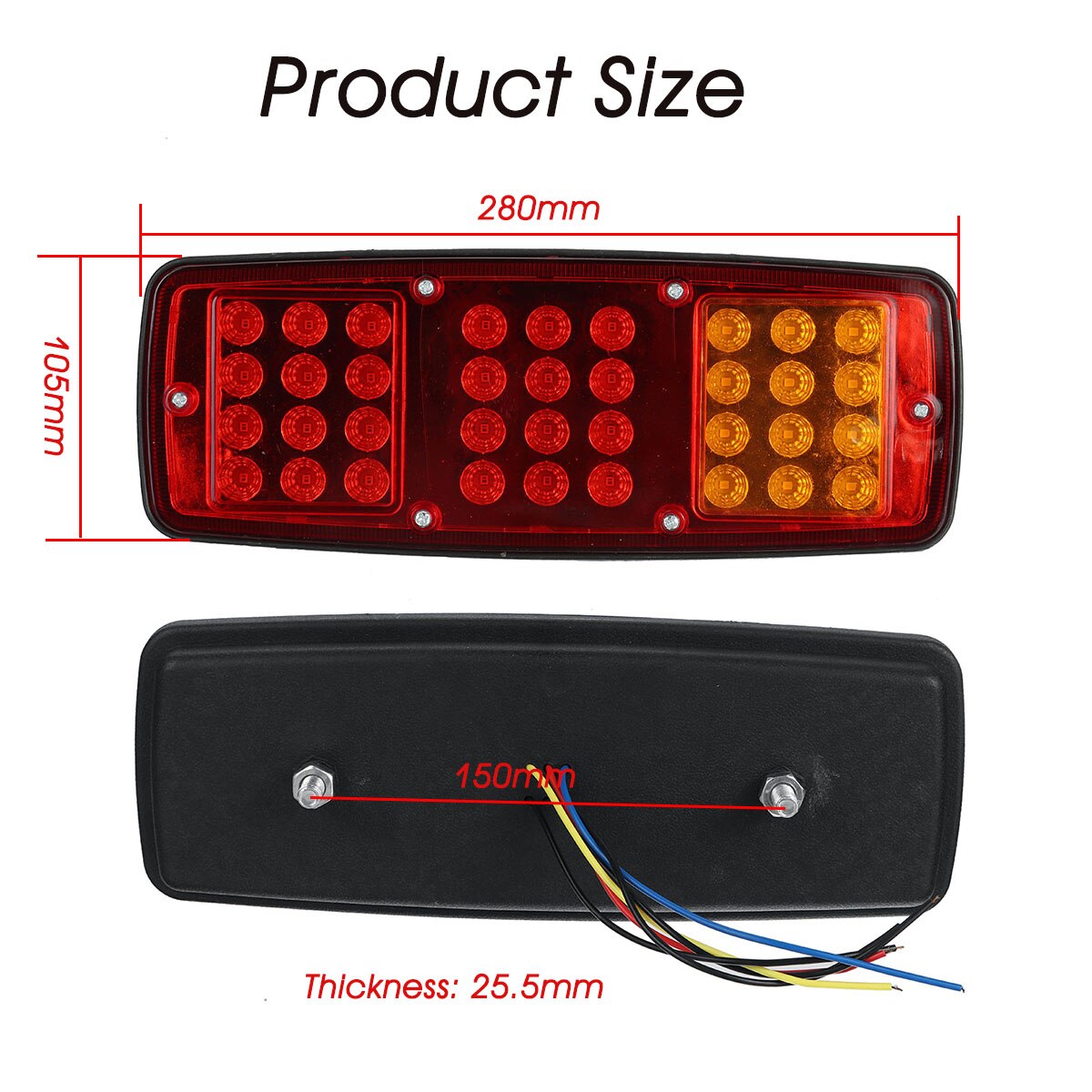 2pcs 24V Waterproof 36 LED Tail Light for Car Truck Trailer ATV Caravan Lorry Rear Brake Light Stop Reverse Lamp Light