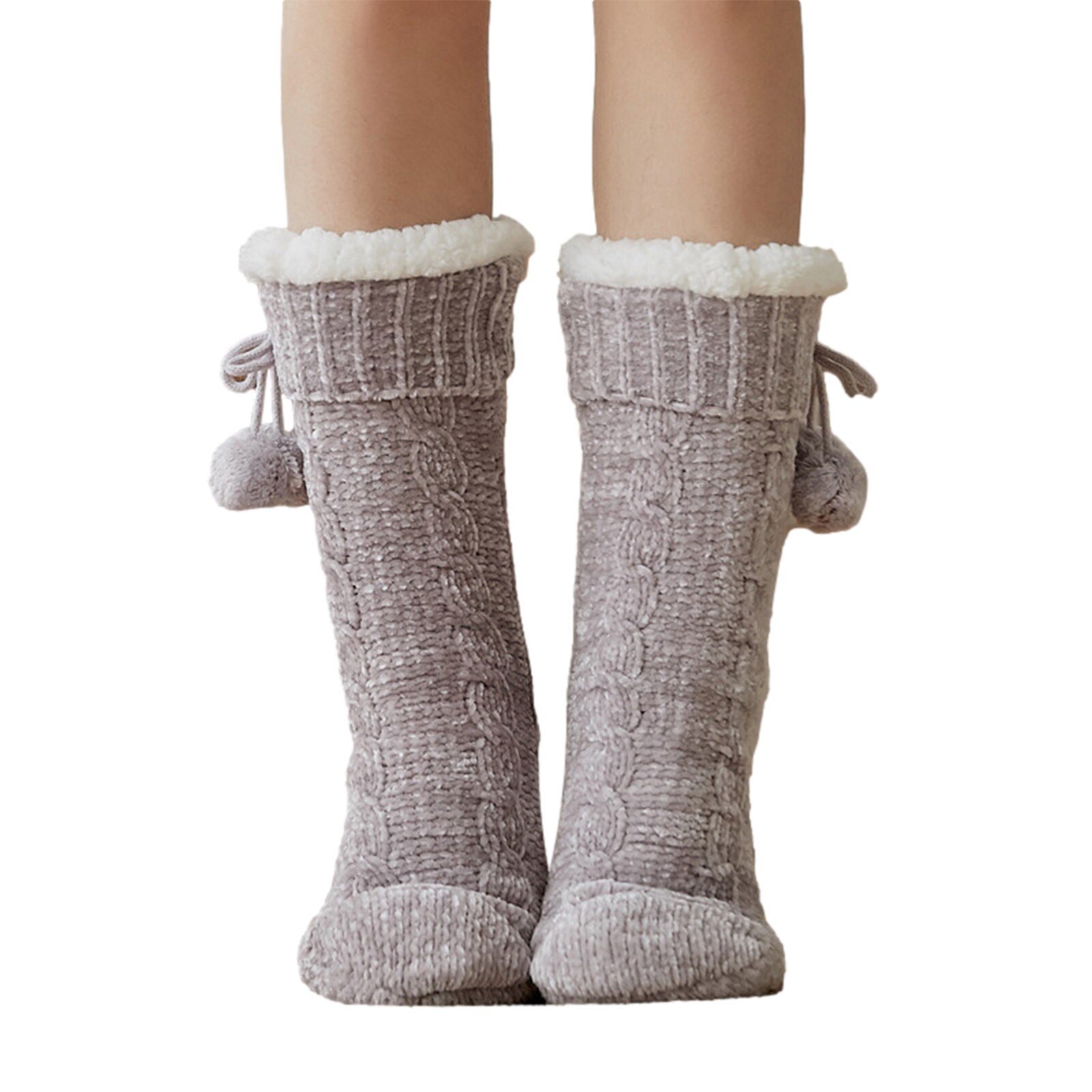 Winter Warm Soft Fluffy Ball Bed Socks Ladies Women Home Floor Slipper Coral Velvet Fleece Sock Winter Floor Boots: F