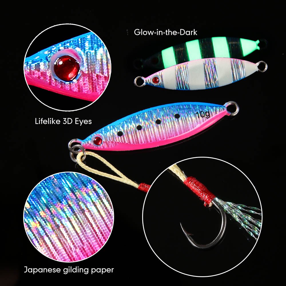 Micro metal jig fishing lure light shore casting game lure 5g 10g Zebra Glow Rock jig