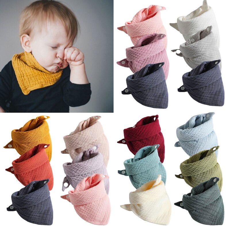 67JC 3 Pcs Babyvoeding Kwijlen Slabbetjes Speeksel Handdoek Driehoek Sjaals Bandana Zachte Katoenen Slabbetjes Verstelbare Drukknoop Burp Doek voor
