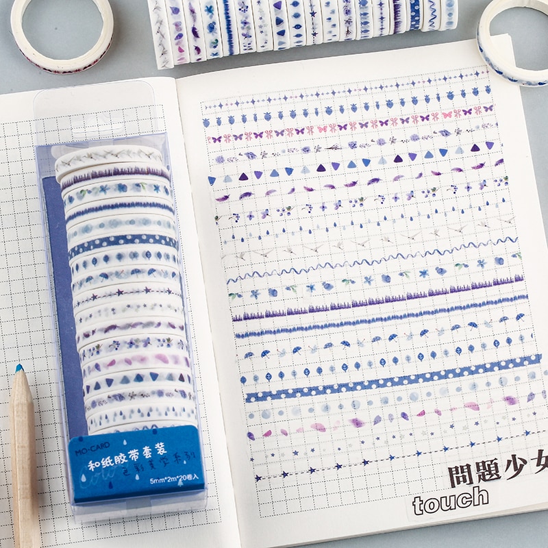 Journamm 5mm*2m*20pcs Color Tapes Janpaese Journal Delicacy Styling Bullet Journaling Adhesive Scrapbooking Deco Masking Tapes