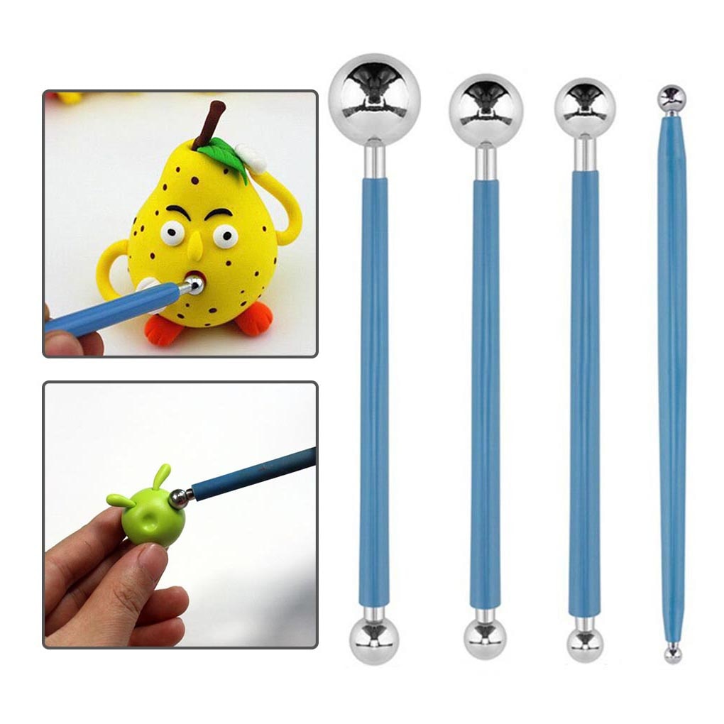 Ensemble 4 Outils De Sculpture Boules En Acier Inoxydable Double Extrémité - Parfait Pour Argile, Pâte à Sucre Et Gâteaux