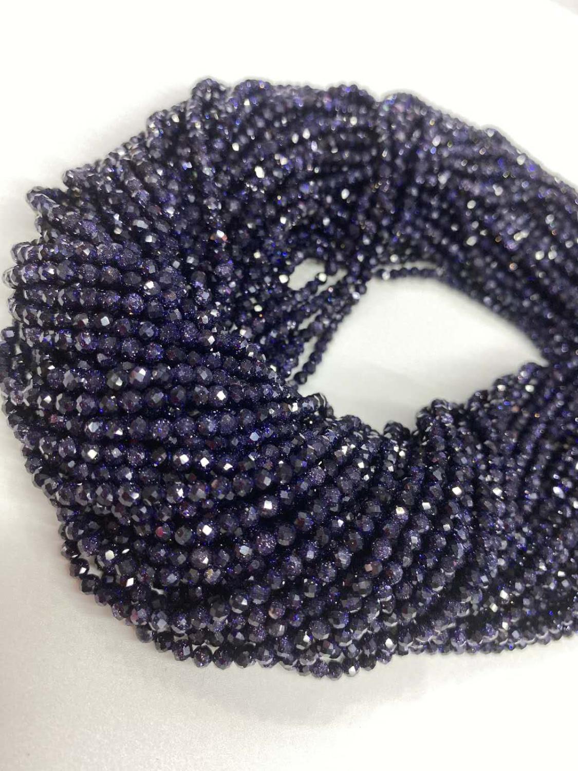 Natural Stone Cut Small Faceted Blue Sand Round Beads 2mm 3mm For Jewelry Making DIY Necklace Bracelet Earring