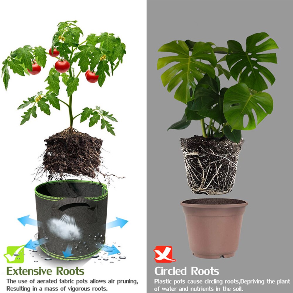 Ikke vevde tre stoff potter vokse bag rot beholder plante pose svart hånd med plante blomster potte fiberduk poser vokser kultur