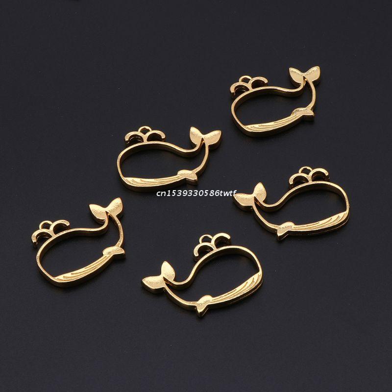 5Pcs Cartoon Whale Metal Frame Pendant Open Bezel Setting UV Resin Jewelry DIY