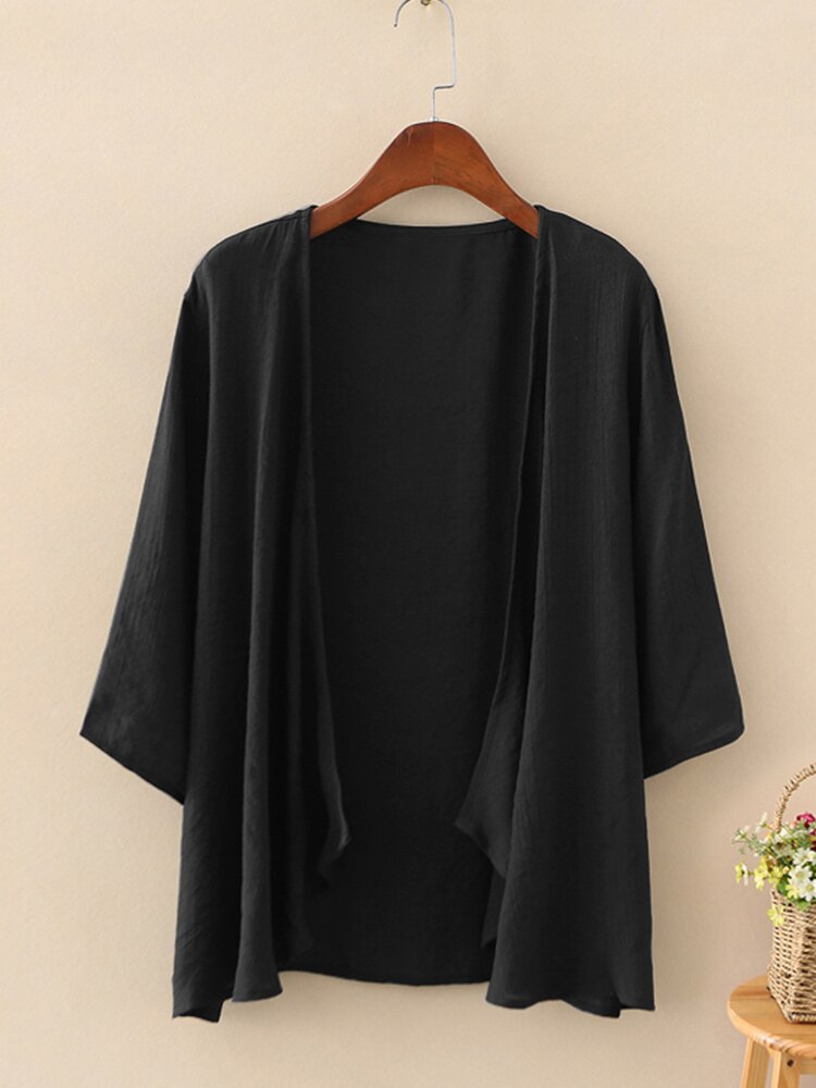 fest Strickjacken Frauen Sommer Bluse 2023 ZANZEA lässig Langarm Blusas Weibliche Dünne Tunika Spitzen Kimono Kap Plus Größe