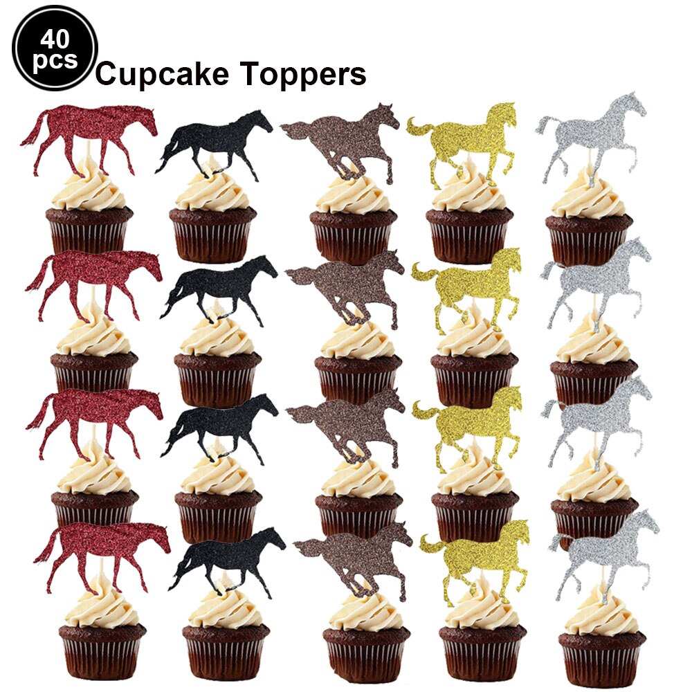 40 sztuk koń Cupcake wykaszarki wyścigi konne ciasto wykaszarki koń akcesoria z motywem przyjęcia urodzinowego Kentucky derby ciasto dekoracje: Default Title