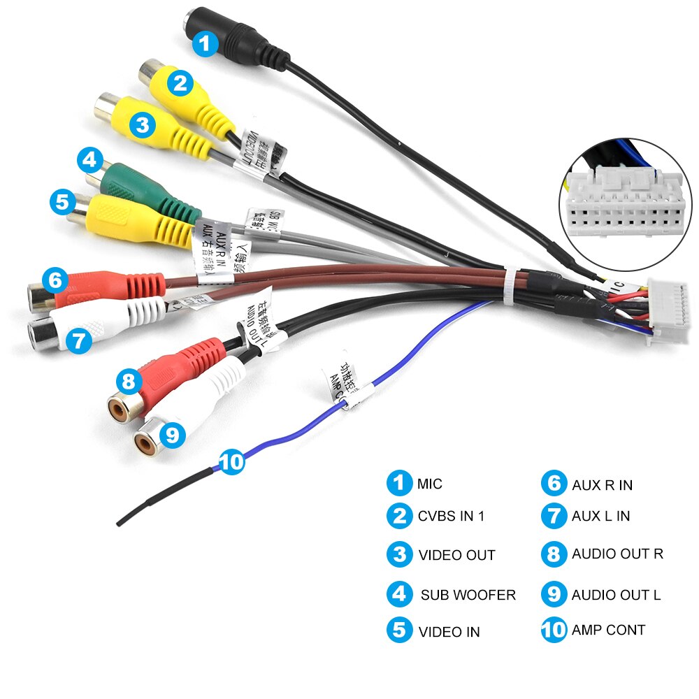 Podofo autoradio sortie RCA câble adaptateur Aux avec Microphone externe