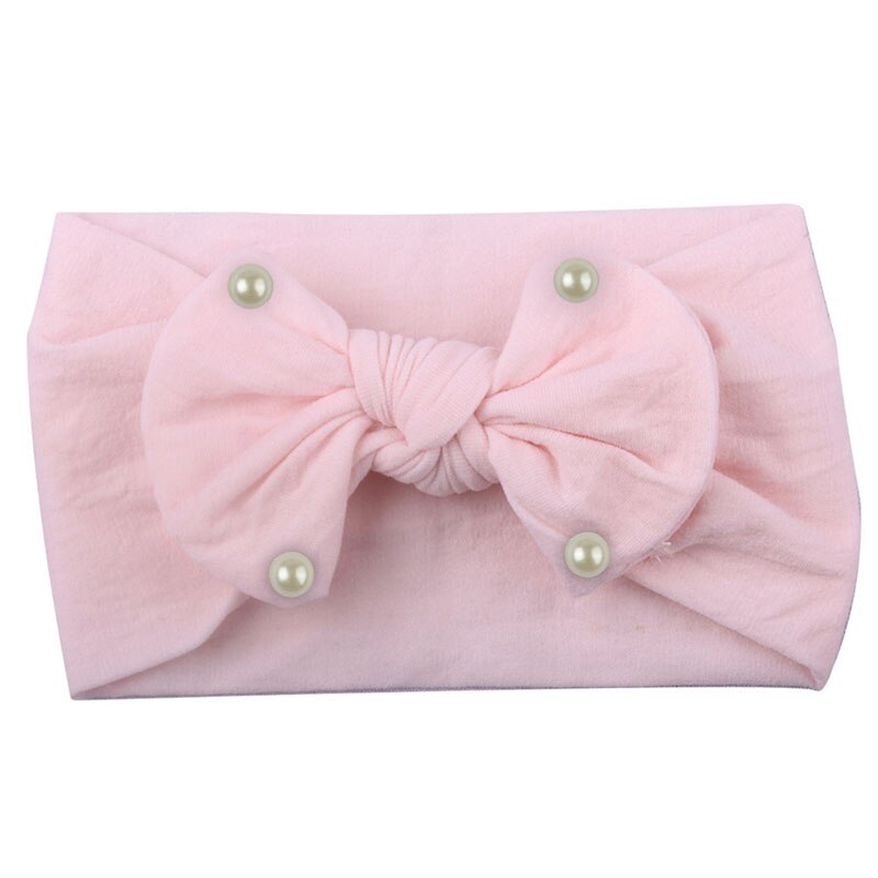 Cute Imitation Pearls Bows Baby Headband Elastic Hairband For Newborn Soild Color Baby Girl Headbands Turban Hair Accessories: pink