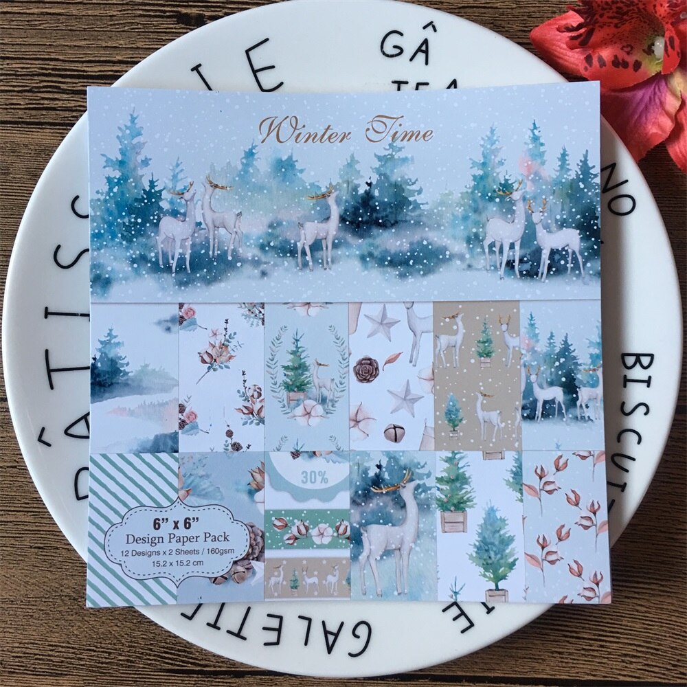 24 kpl/pakkaus 6*6 tuuman talviajan kuviollinen paperipakkaus scrapbooking diy suunnittelijakortti päiväkirjaprojektin kirjelehtiö